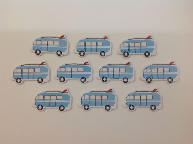 Boyle - Painted Wood Shapes - Kombi Van with Surfboard